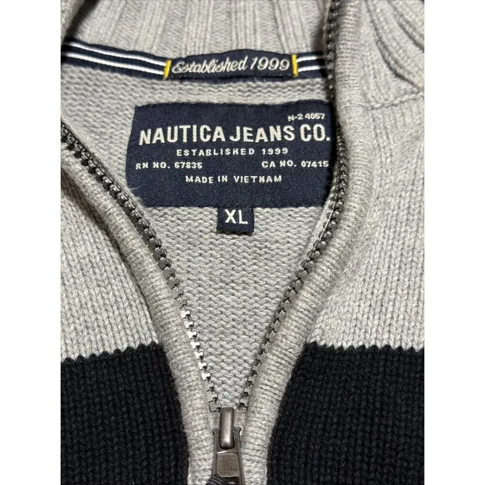 NAUTICA Jeans Co. Men's Navy Blue & Gray Block Quarter Zip Sweater Size XL